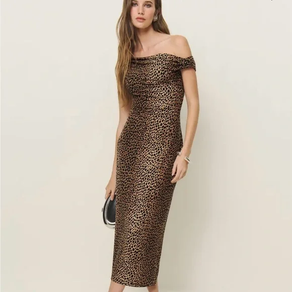 Reformation Animal Print Off-Shoulder Midi Dress - Picture 3 of 3